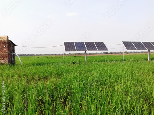 solar panels produce electric which can run submerge water pump for irrigation of water in agricultural field