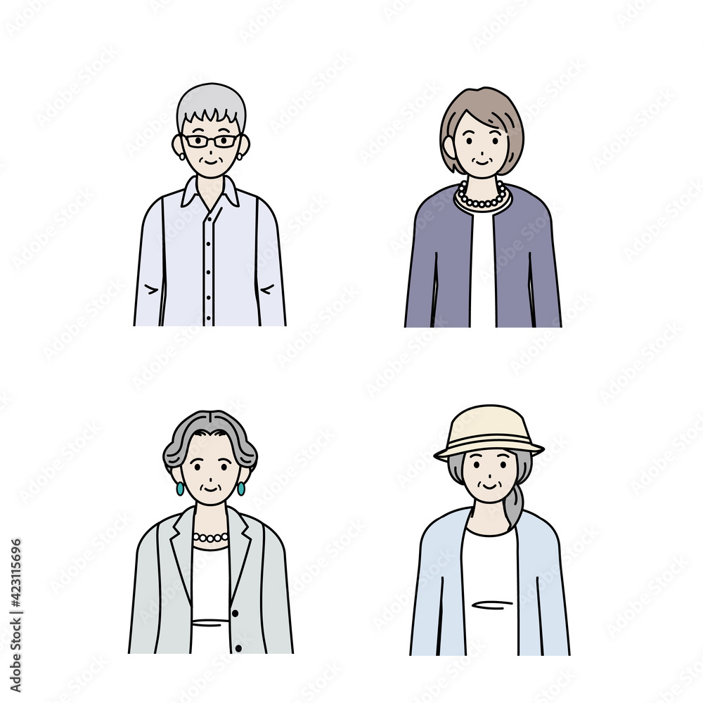 年配の女性 シニア 高齢者 人々 セット イラスト素材 Stock Vector Adobe Stock