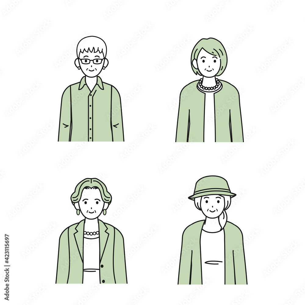 年配の女性 シニア 高齢者 人々 セット イラスト素材 年配の女性 シニア 高齢者 人々 セット イラスト素材