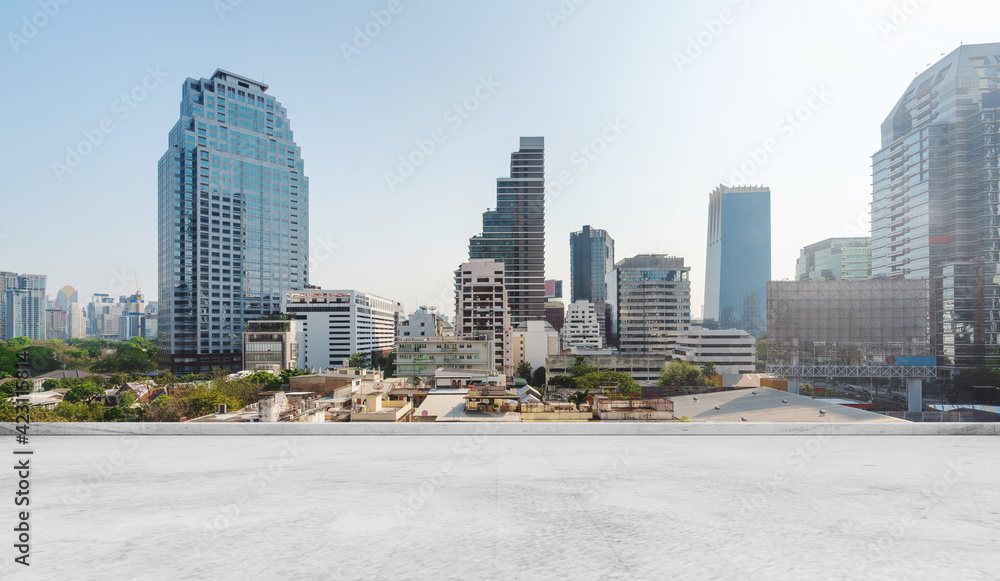 Bangkok city view, with concrete cement floor on roof top Bangkok city view, with concrete cement floor on roof top