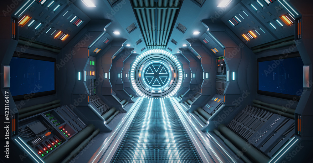 Obraz premium Corridor spaceship Interior. 3d rendering.