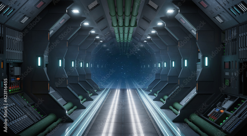 Obraz premium Corridor spaceship Interior. 3d rendering.