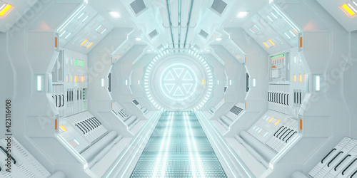 Corridor spaceship Interior. 3d rendering. photo