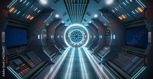 Fototapeta Naklejka Na Ścianę i Meble -  Corridor spaceship Interior. 3d rendering.
