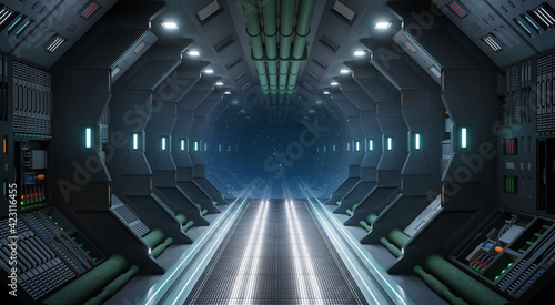 Fototapeta Naklejka Na Ścianę i Meble -  Corridor spaceship Interior. 3d rendering.