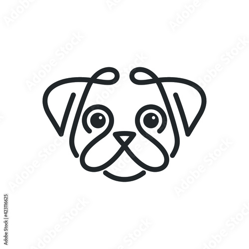 Cute pug dog face - line art design vector