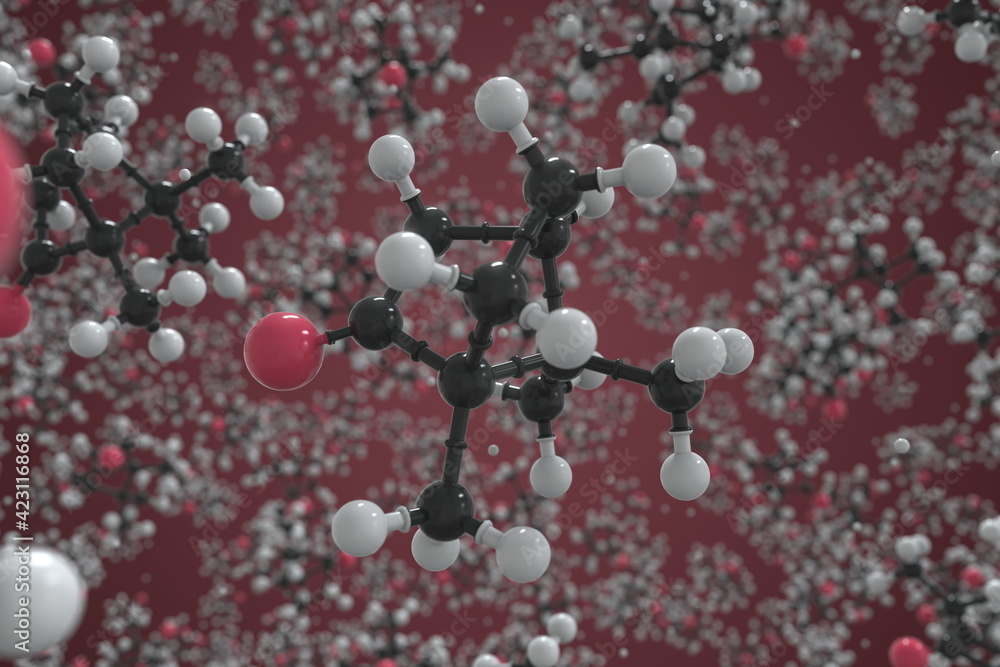 Camphor molecule. Ball-and-stick molecular model. Chemistry related 3d rendering Camphor molecule. Ball-and-stick molecular model. Chemistry related 3d rendering