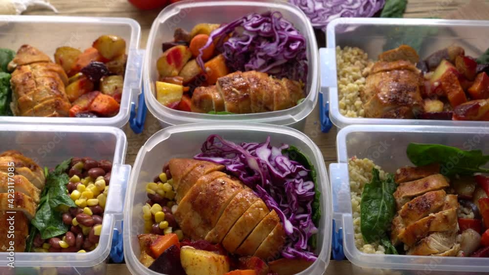 Food Delivery, Restaurant Takeout, Order Food. Reusable lunchboxes with prepared healthy food. Healthy eating Food Delivery, Restaurant Takeout, Order Food. Reusable lunchboxes with prepared healthy food. Healthy eating