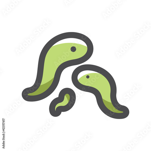 Leeches green set Vector icon Cartoon illustration
