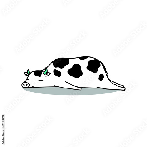 Lazy cow sleeping, vector illustration
