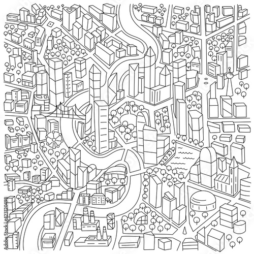 City district locality area sketch. City Map. Hand drawn flat vector line.