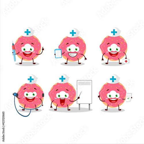 Doctor profession emoticon with strawberry donut cartoon character