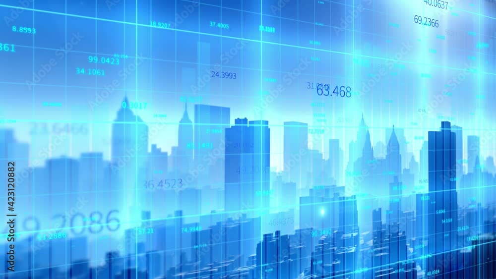4K financial chart with tech city background;Business tech digital Data trend hud Graph;Changing Economic node line;Digital Tableau of Stock Market Values. 4K financial chart with tech city background;Business tech digital Data trend hud Graph;Changing Economic node line;Digital Tableau of Stock Market Values.
