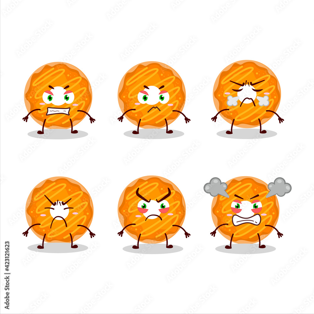 Orange cream donut cartoon character with various angry expressions Orange cream donut cartoon character with various angry expressions
