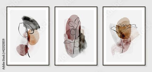 Dark Gold Abstract art background vector. Modern Nature shape line art wallpaper.  Minimalist hand painted illustrations with watercolor stain texture for home deco, wall art.