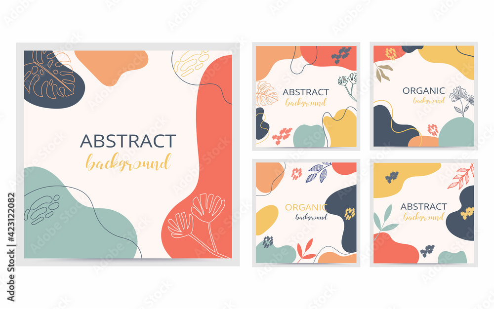 Organic shape collection. Minimal cover and background. Social media post and template with organic shape. Abstract design. Hand drawn. Vector illustration.