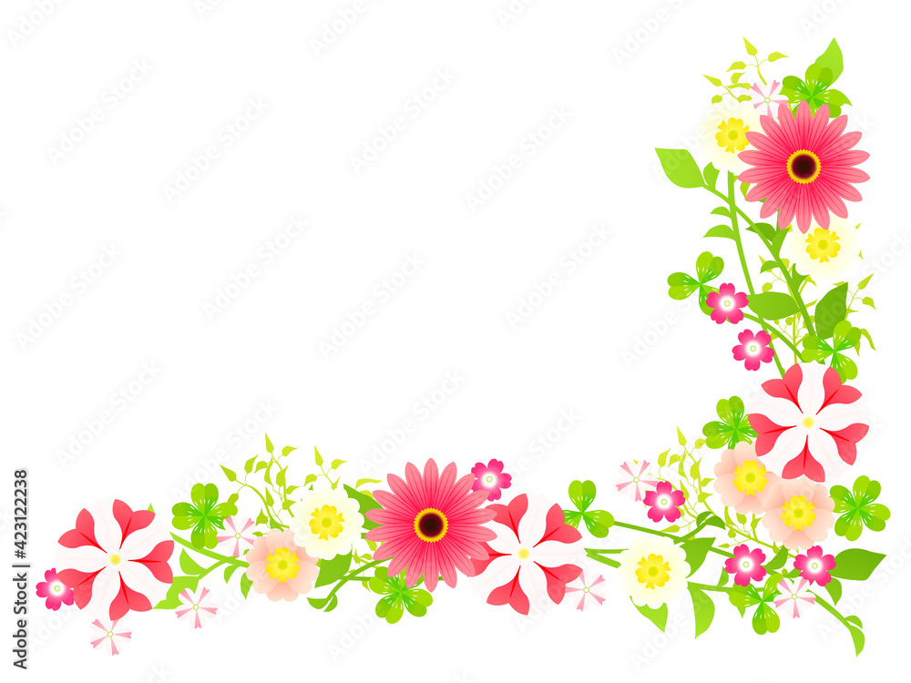 カラフルな春の花のイラストフレーム