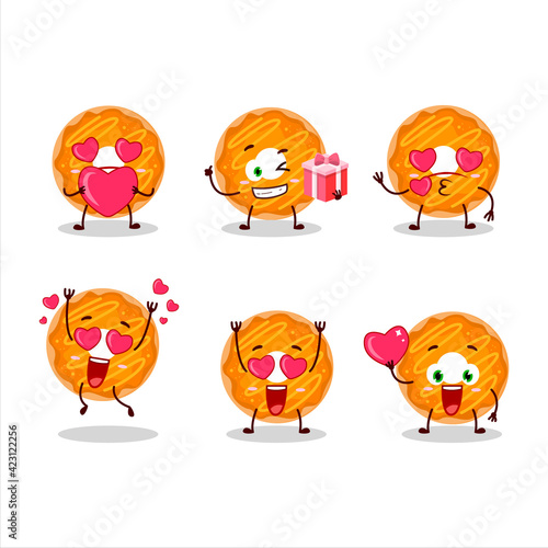 Fototapeta Naklejka Na Ścianę i Meble -  Orange cream donut cartoon character with love cute emoticon