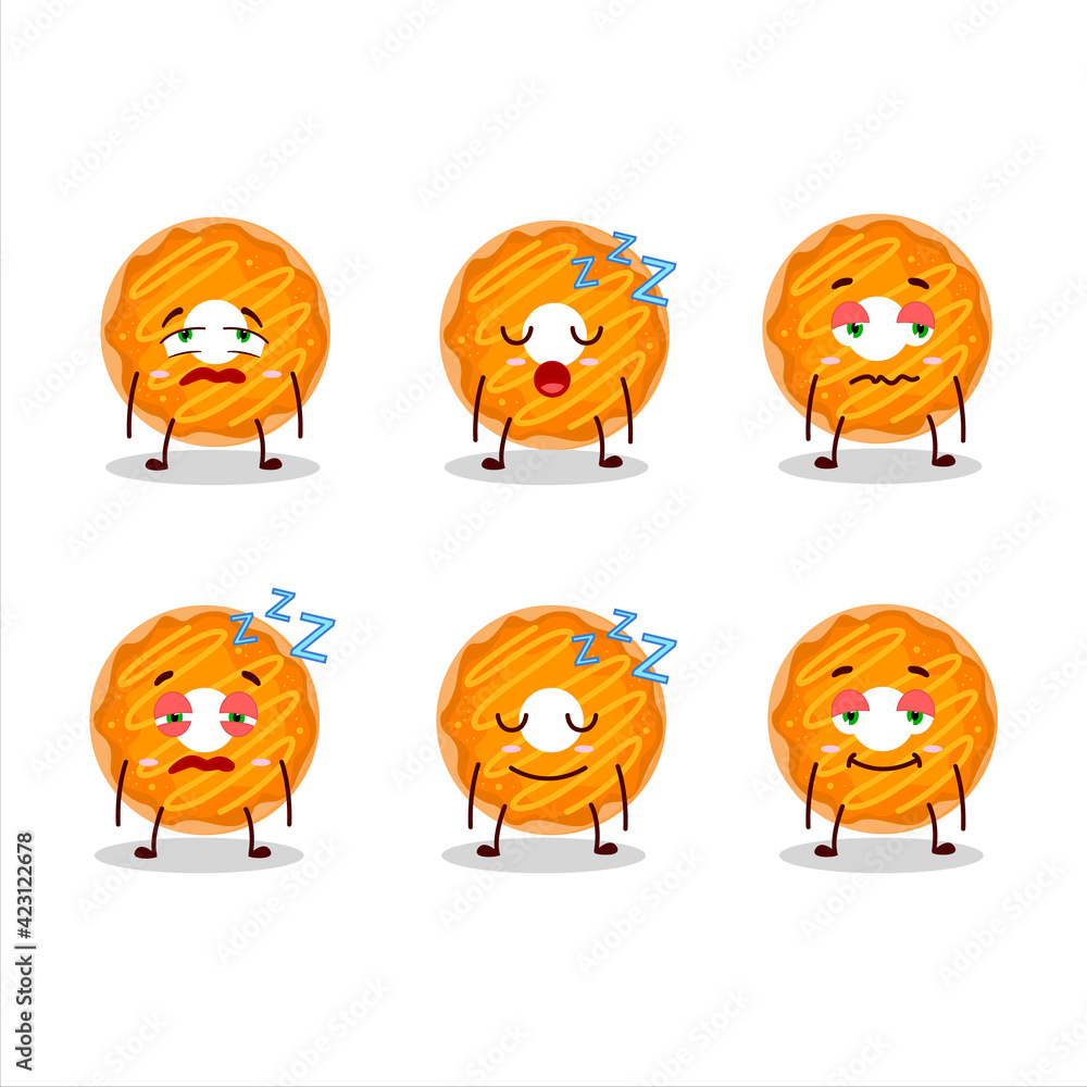 Cartoon character of orange cream donut with sleepy expression
