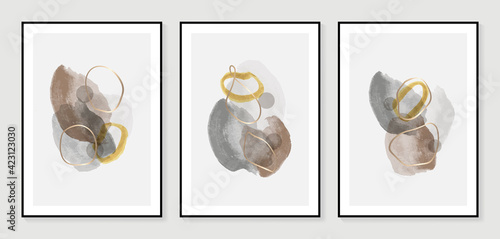 Dark Gold Abstract art background vector. Modern Nature shape line art wallpaper.  Minimalist hand painted illustrations with watercolor stain texture for home deco, wall art.