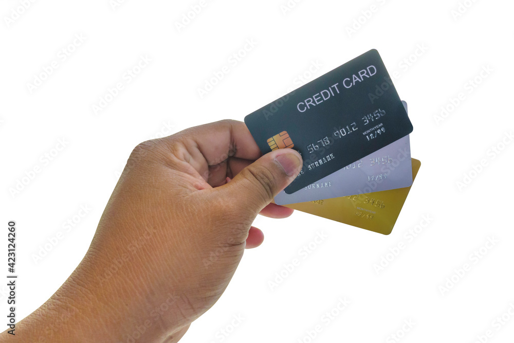Man hand with credit card on white background. .With clipping path Man hand with credit card on white background. .With clipping path