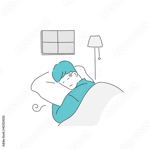 不眠症の男性のイラスト
