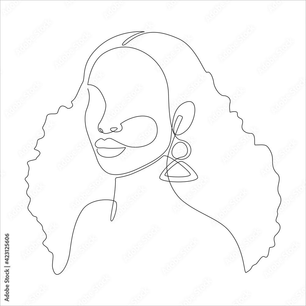 Line art portrait of African American woman with frizzy afro hairstyle.  Continuous one line drawing woman face for logo, banner, print, tattoo,  barbershop emblems. Vector illustration Stock Vector | Adobe Stock