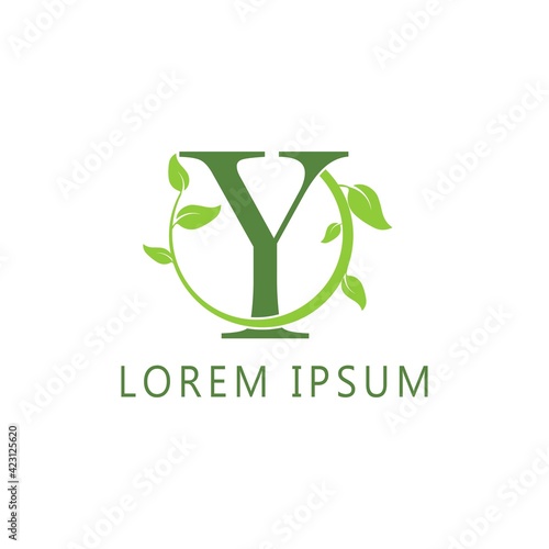 alphabet capital logo. Creative design concept green color with organic plant