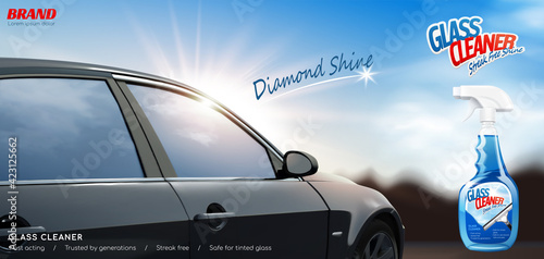 Glass cleaner ad with modern car
