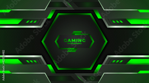 Modern green abstract geometric shapes background design template, gaming background template design