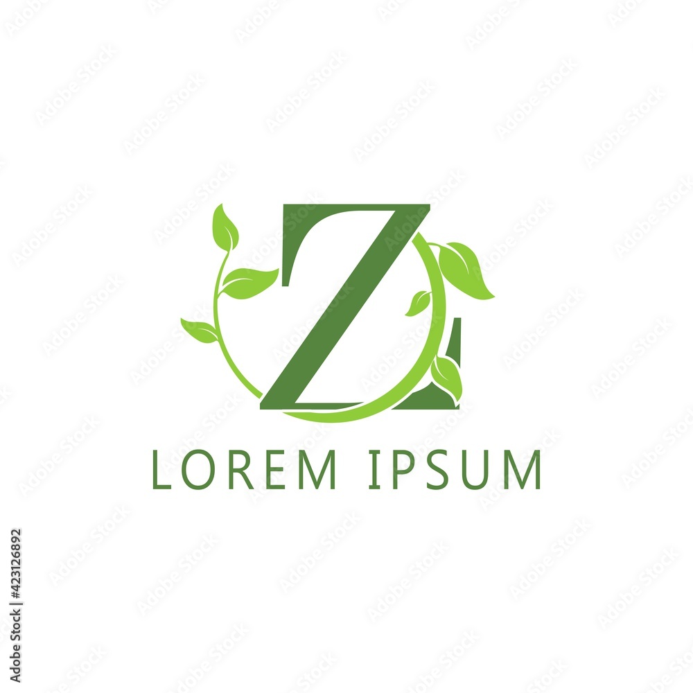 alphabet capital logo. Creative design concept green color with organic plant alphabet capital logo. Creative design concept green color with organic plant
