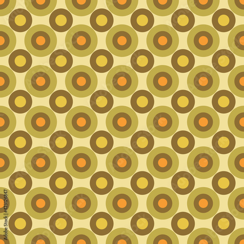 Warm Hues Colored Small Scale Optical Geo Circles Vector Seamless Pattern. Retro 70s Style Nostalgic Fashion Textile Background. Summer Resort Print. Micro Geometric Texture