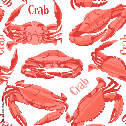 Decorative vector seamless pattern with differnt crabs.