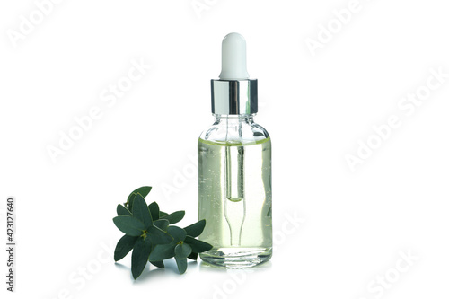 Dropper bottle with essential oil isolated on white