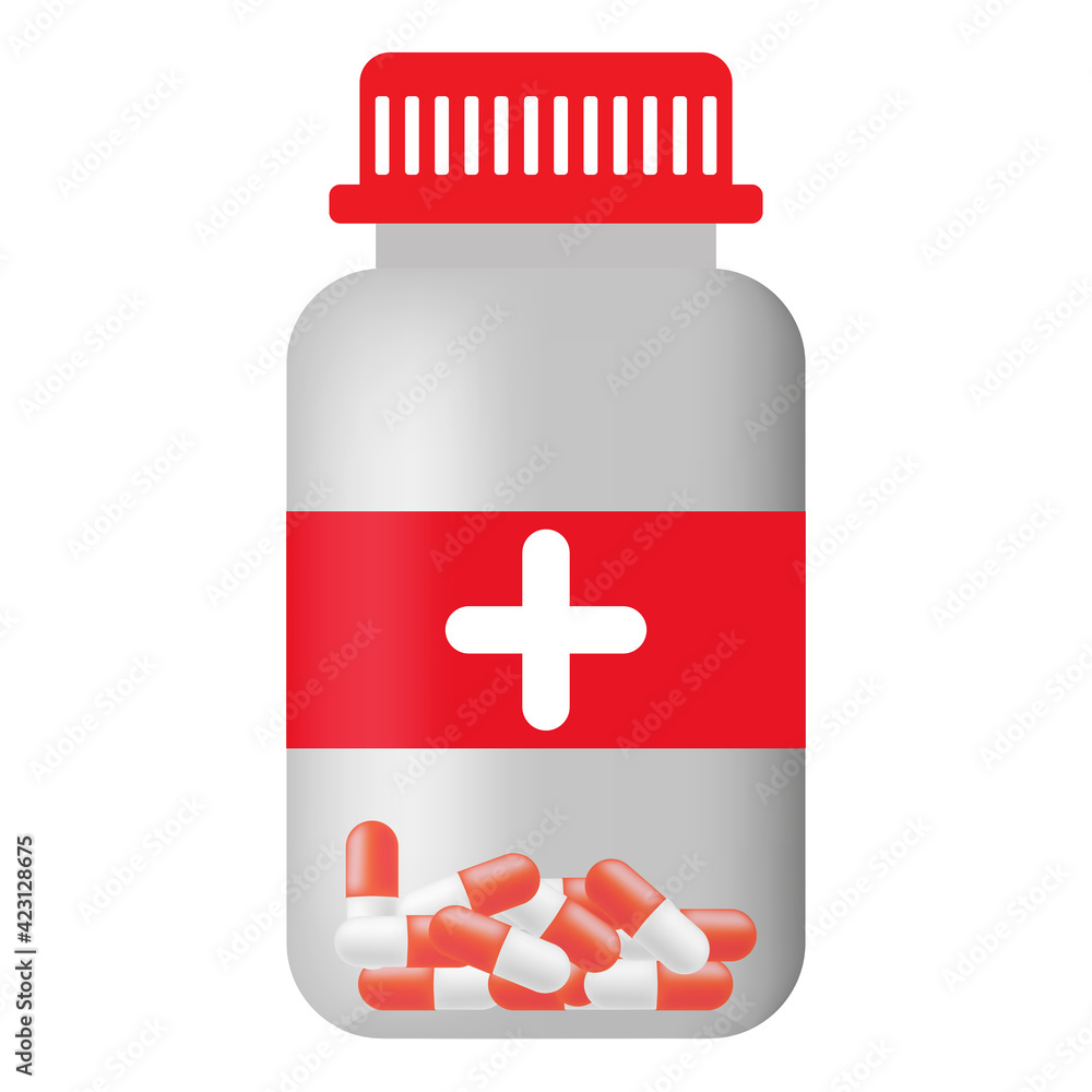 Pills in boottle red. Antibiotic, drug, tablet, vitamin Pills in boottle red. Antibiotic, drug, tablet, vitamin