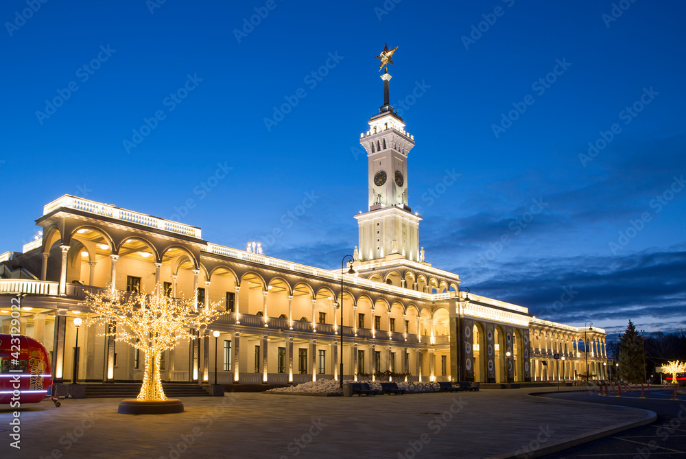Moscow, Russia, building of the Northern river station in the evening.
The Northern River Terminal was called the 