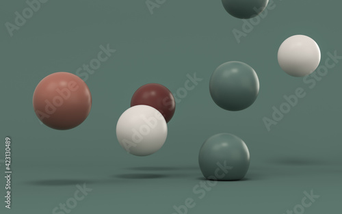 Bouncing soft balls with green background  3d rendering.