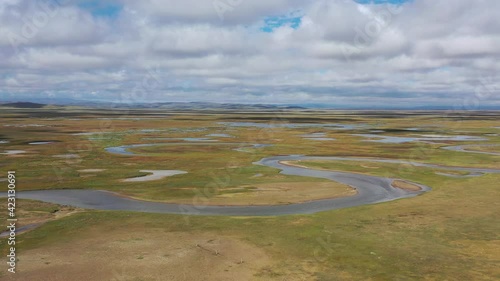 beautiful plateau wetland, green space in three river sources, aerial video of the qinghai landscape, yellow river township, maduo county, China
