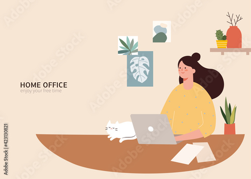 Woman working at home office