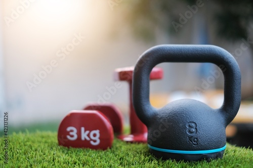 The kettlebell swing is a home exercise device to reduce the spread of COVID-19. photo