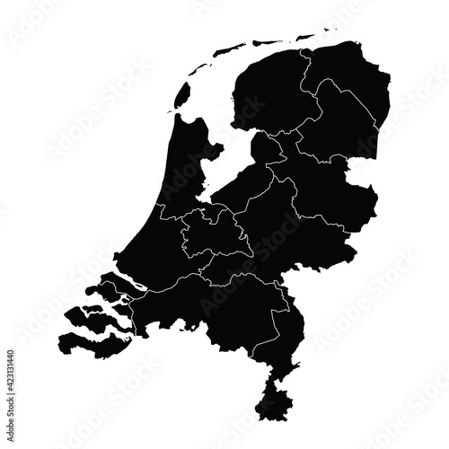 Netherlands country map vector with regional areas