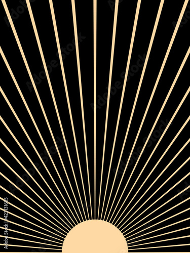 Abstract sun. Contemporary  geometric composition. Boho wall decor. Mid century art print.