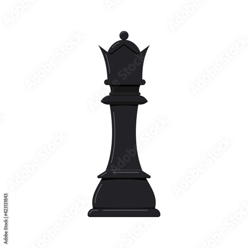 Chess piece queen vector icon isolated on white background. Black chess figures queen game disign elements. Flat design cartoon style clip art illustration