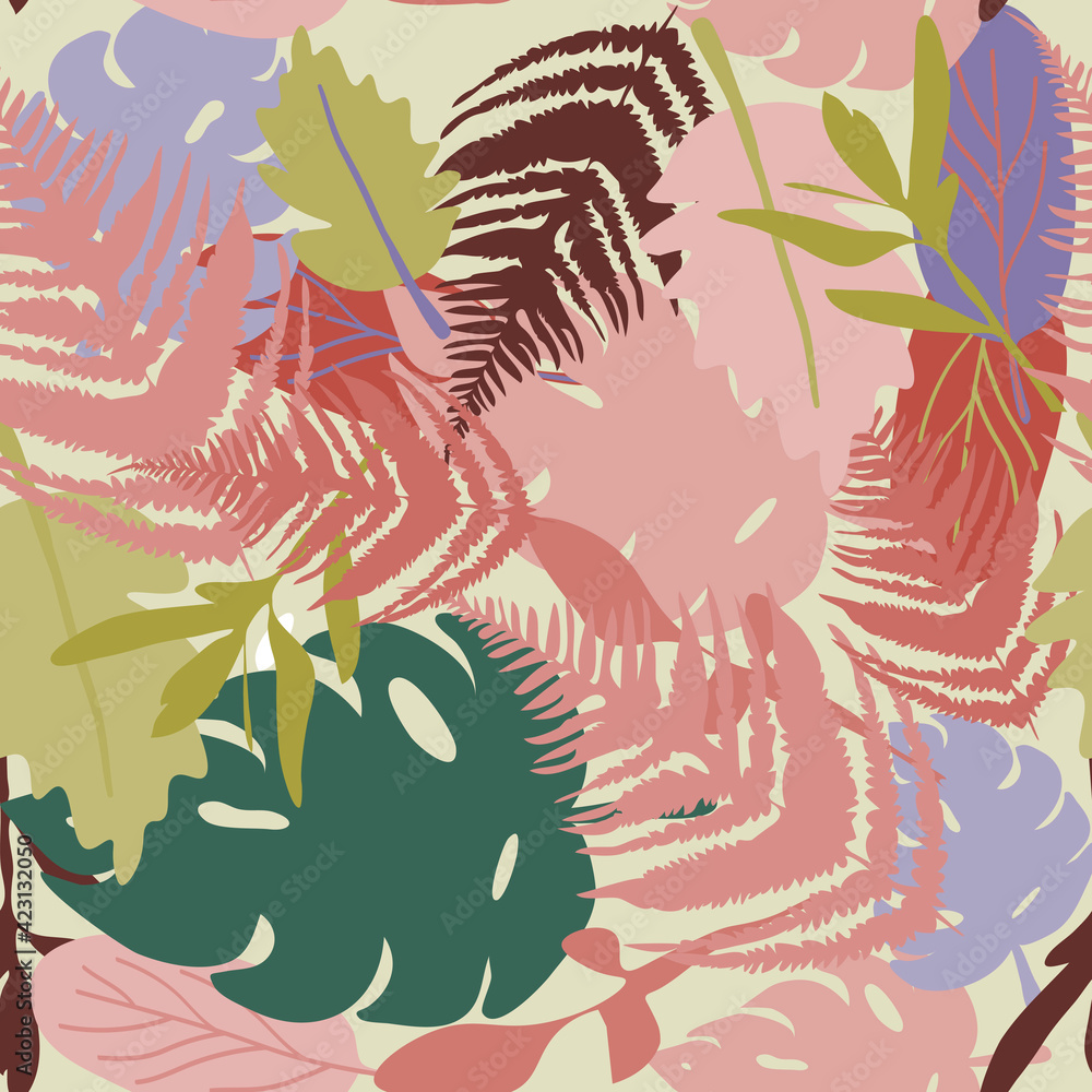 Naklejka premium Summer colorful hawaiian seamless pattern with tropical plants.
