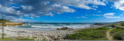 View of Mossel River Beach and Walker Bay. Hermanus, Whale Coast, Overberg, Western Cape. South Africa