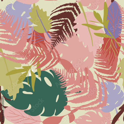 Summer colorful hawaiian seamless pattern with tropical plants.