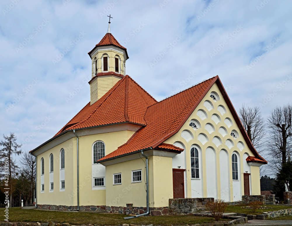 built in 1891 as a Lutheran and currently the Catholic church of Saint Stanislaus Kostka in the village of pozezdrze in warmia and masuria in Poland built in 1891 as a Lutheran and currently the Catholic church of Saint Stanislaus Kostka in the village of pozezdrze in warmia and masuria in Poland