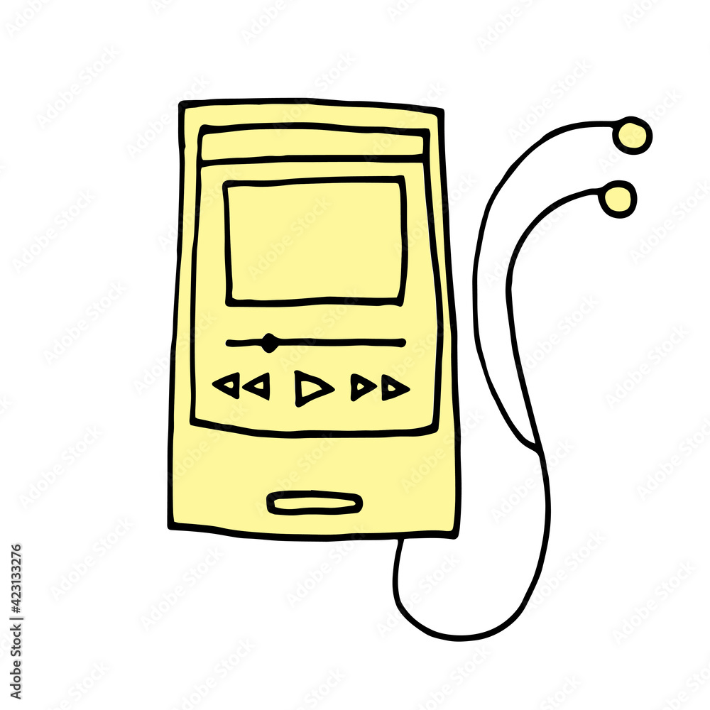 mp3 player with headphones vintage vector sketch. outdated player for
