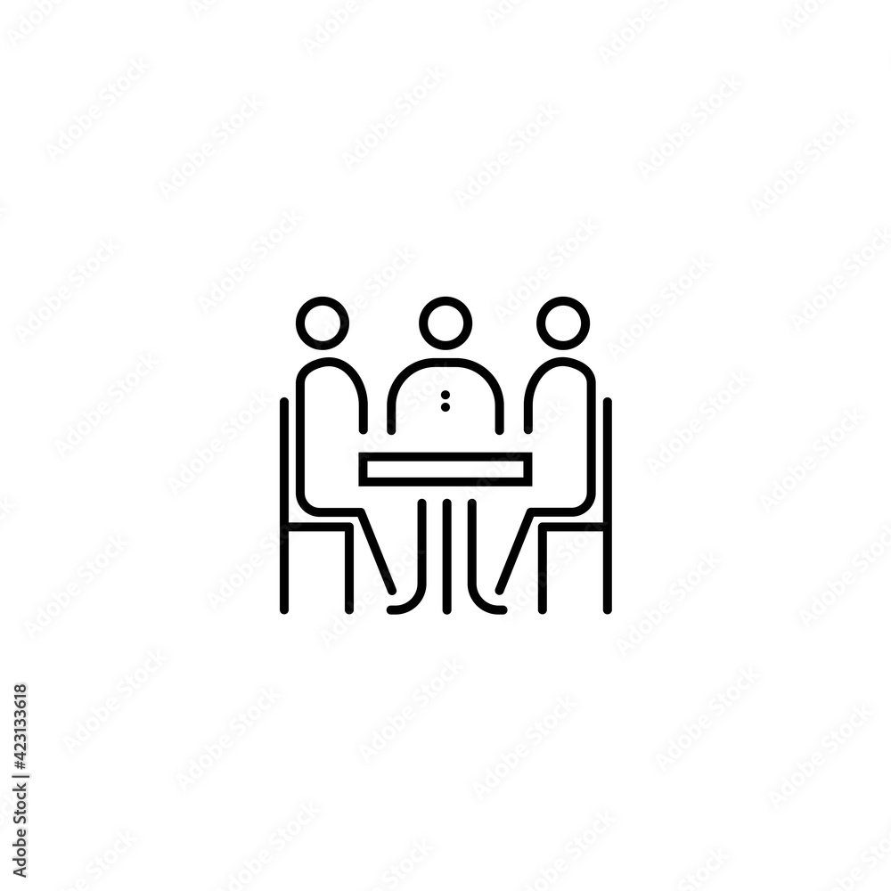 Business meeting in office thin line Icon in black. Acquaintance or familiarity concept. Flat isolated symbol, for: illustration, minimal, logo, mobile, app, design, web, site, ui, ux. Vector EPS 10 Business meeting in office thin line Icon in black. Acquaintance or familiarity concept. Flat isolated symbol, for: illustration, minimal, logo, mobile, app, design, web, site, ui, ux. Vector EPS 10