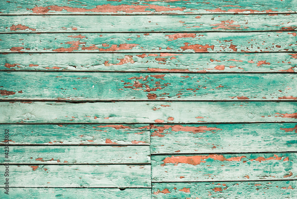 Green tide, blue, Orange old wood texture backgrounds. horizontal stripes, boards. roughness and cracks Green tide, blue, Orange old wood texture backgrounds. horizontal stripes, boards. roughness and cracks